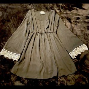 Coveted Clothing Witchy black dress w/ white lace detail, size L